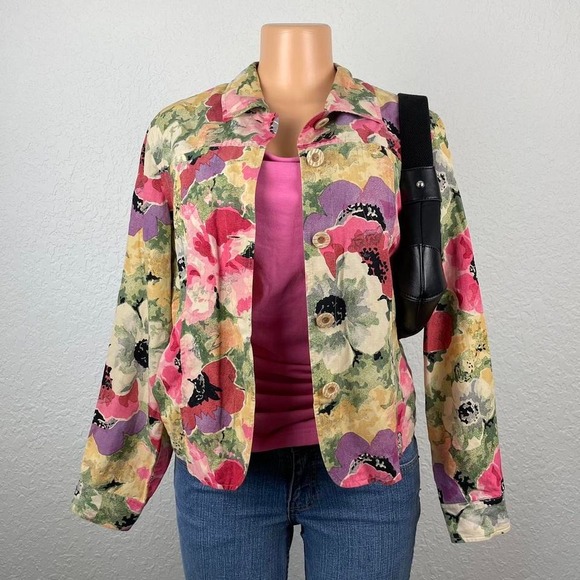 Jackets & Blazers - Vintage 90s Y2K Style Pink‎ Floral Blazer Jacket